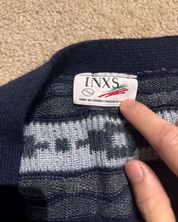 Vintage INXS Geometric Pattern Knit Cardigan Sweater Made in Canada - Picture 3 of 4